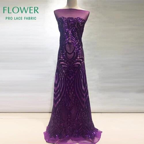 Unique Purple Sequined Embroidered Mesh Tulle Lace Fabrics African Nigerian Sequins Net Lace Wedding Prom Dress Fabrics Material