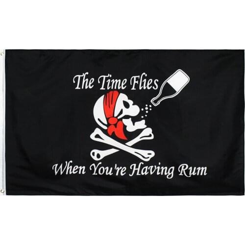 Xiangying hanging 90*150cm the time flies when you are having rum jolly roger skull bone pirate Flag for decoration
