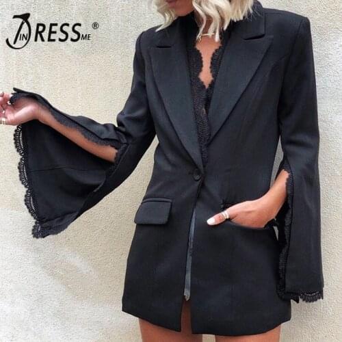 INDRESSME 2019 Fashion V-Neck Sexy Hollow Out Blazer Backless Top Long Pant Suits Set Formal Women Office Lady 2 Pieces Sets