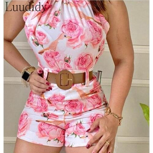 Women Sexy Floral Print Romper Sleeveless Romper Summer Sexy Romper