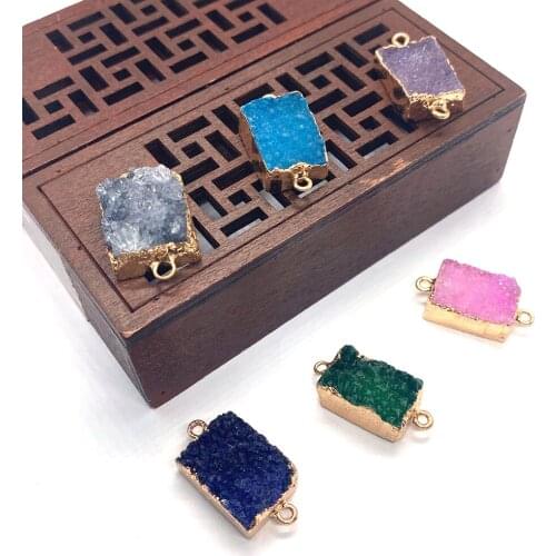Resin Crystal Ladies Necklace Pendant Natural Stone Rectangular Mixed Color Healing Pink Crystal Double Ring Pendant Accessories