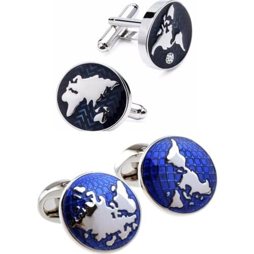 10pairs/lot World Map Cufflinks Blue Planet Cuff Links Copper Enamel Cuff Buttons Mens Jewelry Accessory Wholesale 2 Patterns