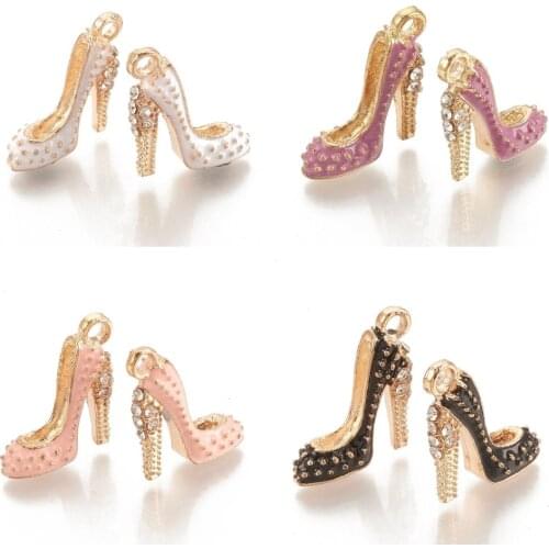 10pcs High-heeled Shoes Alloy Enamel Charms Pendants Light Gold Color Metal Charms For DIY Bracelet Earrings Jewelry Accessories