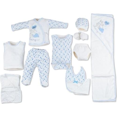 11'li Newborn Baby Rabbit Pattern Blue Hospital Set the Output