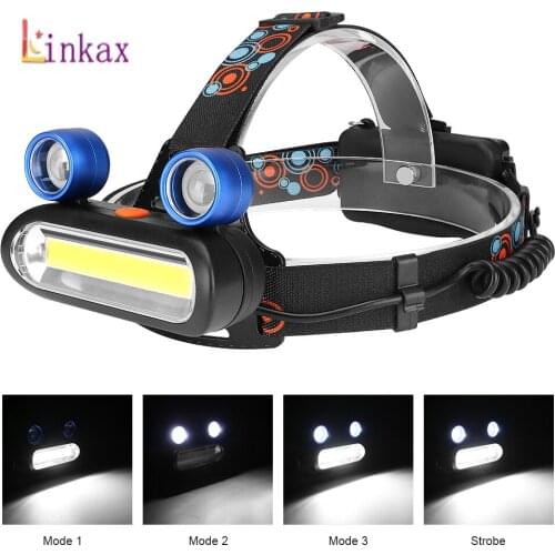 2*XPE+COB LED Headlamp 4 Modes Waterproof Headlight Head Flashlight Torch Lanterna For Outdoor Camping Night Fishing By 2*18650