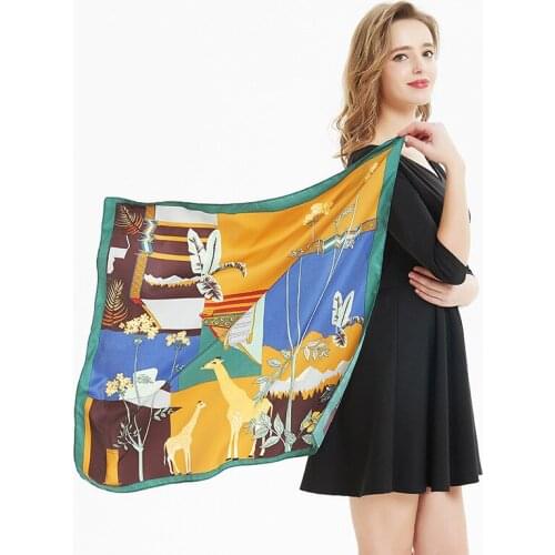 2020 70x70 Giraffe animal Multipurpose women Silk twill scarf Satin square tie Hairband ladies foulard femme towel bufanda shawl