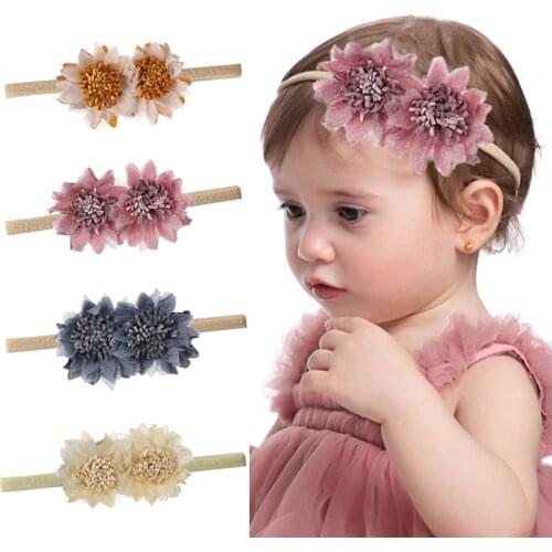 24pc/lot New Chiffon Flower Nylon Headband,Infant Pearl Rhinestone Flower Nylon Baby Headbands for Kids Girls Hair Accessories