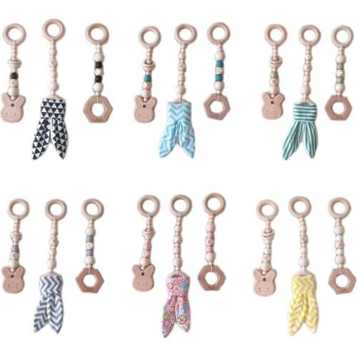 3Pcs/Set Nordic Cartoon Baby Wooden Rabbit Ear Toy Pendant Gym Fitness Rack Ornament Toddler Infant Room Decoration