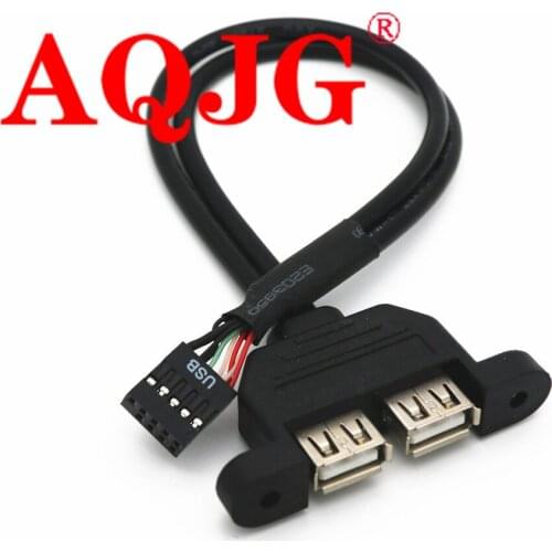 30CM 50cm Motherboard Internal 9Pin 9P to double 2 Port USB 2.0 A Female Panel Mount DATA Cable 10pcs