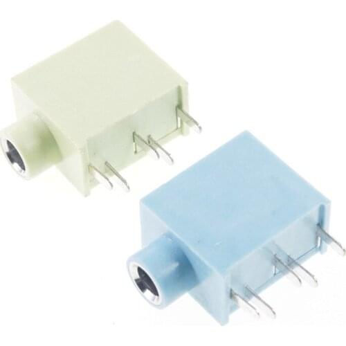 500 pairs /lot phone Jack Diameter 3.5mm through hole RA 5 contacts 3 conductors TRS Audio Connector Socket 2 switch Green Blue