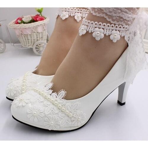 BaoYaFang Fashion and sweet wedding dress high heels white wedding shoes bridal lace wedding shoes