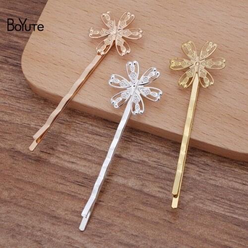 BoYuTe (20 Pieces/Lot) 19MM Filigree Flower 55*2MM Barrette Vintage Style DIY Bridal Hair Accessories Materials