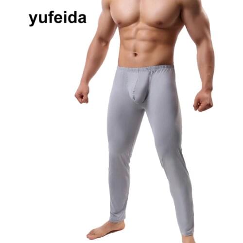 Slim Men Pants Trousers Sleep Bottoms Underwear Joggers Male Sexy Mid Waist Sleepwear Gym Fitness Bodybuilding Leggings Pouch