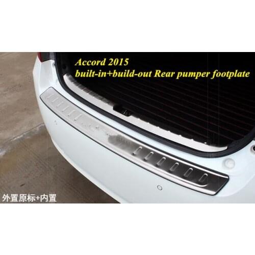 Higher star 2pcs(internal+external)car rear bumper decoration plate,rear trunk protection pedal sticker For HONDA Accord 2015