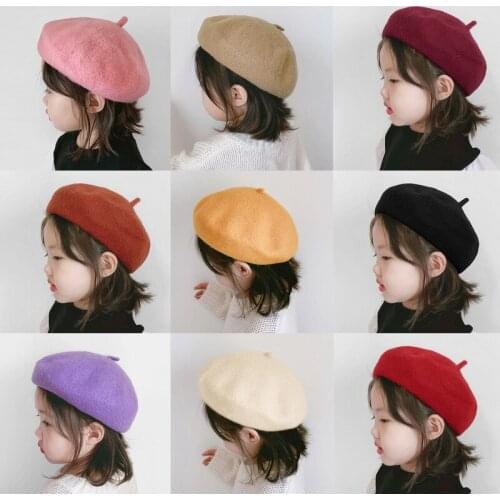 Children Beret Fashion Winter Girl Wool Thermal Hat Baby Painter Hat Pure Color Kids Cap Girls Boutique Beret 2021 New