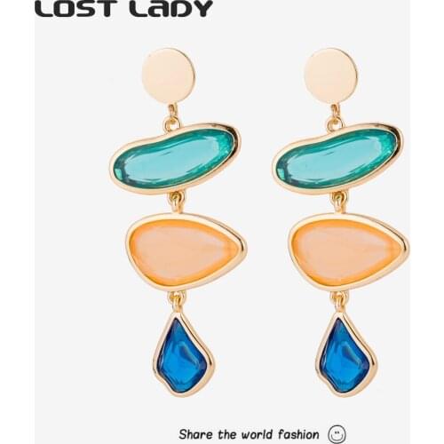 Lost Lady Bohemian Long Geometric Dangle Drop Earrings Exaggerated Vintage Earrings for Women Modern Female Jewelry Wholesale