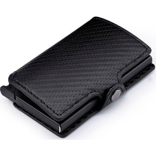 Sleek Carbon Fiber Mini Automatic Pop Up Rfid Card Wallet for Men Slim Leather Seurity Credit Card Holder Wallet