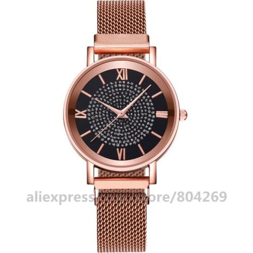 Hot Sale Roman Number Magnetic Band Wristwatch Fashion Women Glitter Powder Watch Wholesale Lady Powder Women Dress Watch