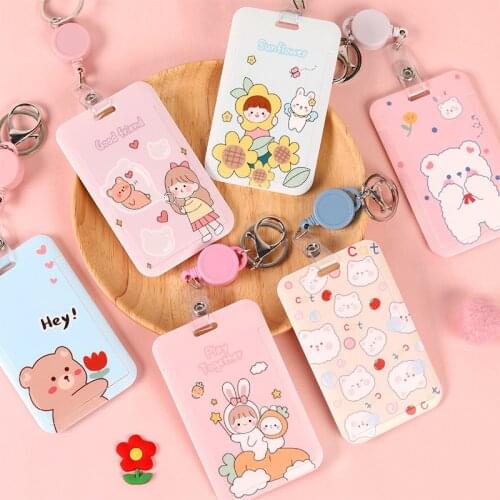 Luhao Korean creative flower telescopic card set personalized cartoon animal bus subway student card set luggage tag