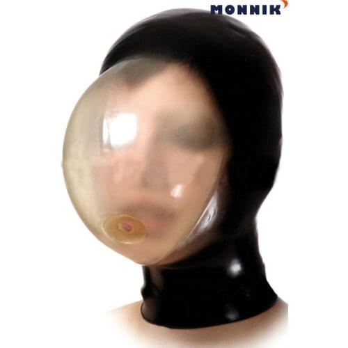 MONNIK latexLatex mask Breath Play Latex Mask Seamless Breath Control Hood Suffocating Gummy Rubber