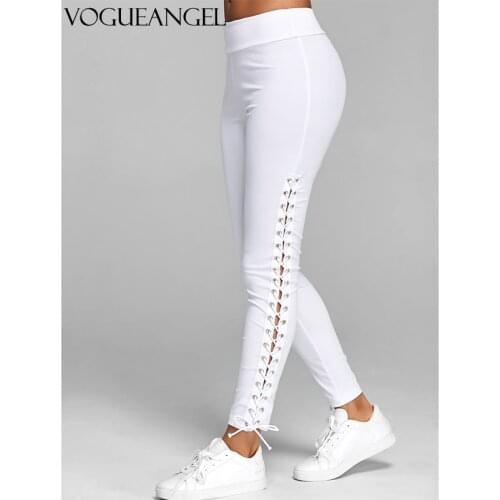 Plus Size S-3XL Lace Up Grommet Leggings Skinny Leggings Women Pencil Pants Trouser Black White Leggings Streetwear Cargo Pant