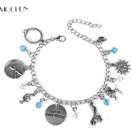 MQCHUN Womens Fashion Snowflake Charm Bracelet YURI on ICE Bracelet Handmade Beads Chain Links Wristlet Jewelry Girl Best Gift