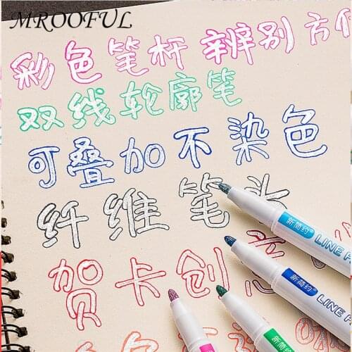8/12pcs Double-line Pen Set Fantasy Chalk Marker Highlighter Color Drawing Marker Creative Painting Pen Office School Supplies