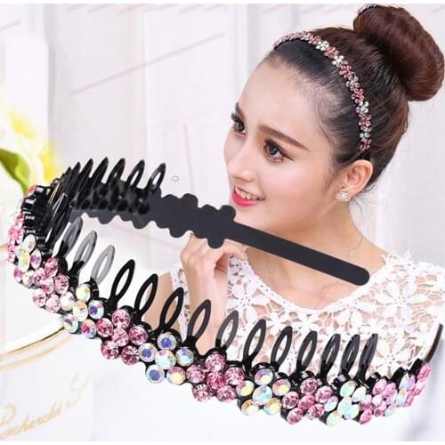 AWAYTR Hairbands Non-slip Bezel Colorful Rhinestone Flower Water Ripple Hair Hoop Headband for Women Hair Band Hair Accessories
