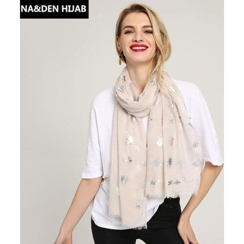 New plain solid hot silver animals pattern viscose women scarf shimmer tassels hijab shawls muslim head wraps 10ps fast shipping