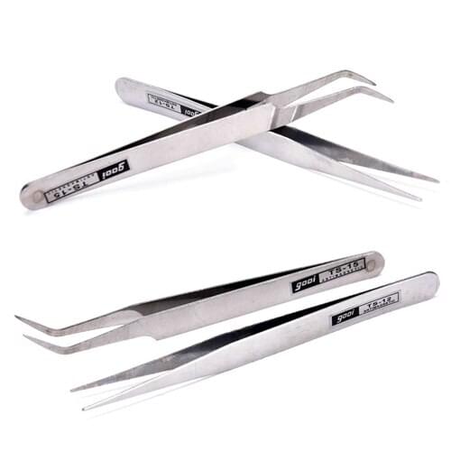 New 2Pcs/set Straight head and Elbow head Tweezer Eyelash Extension Tweezers Stainless Steel Nippers Pointed Clip Nail Art Tool