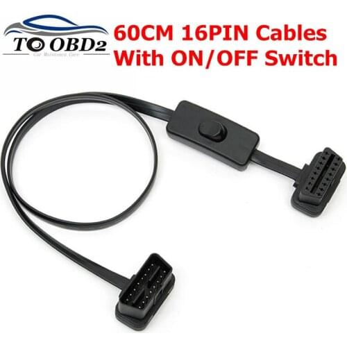 OBD2 OBDII 16 Pin 60cm Auto Car Extension Cable With Power Switch Adapter Connector 16PIN Connector cables with ON/OFF switch
