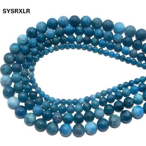 Wholesale Natural Stone Blue Apatite Round Loose Beads For Jewelry Making DIY Bracelet Necklace 6 8 10 12 MM Strand 15.5