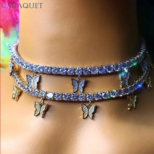 Caraquet Bling Shine Crystal Rhinestone Choker Necklace Wedding Party Jewelry for Women Personality Butterfly Pendant Necklace