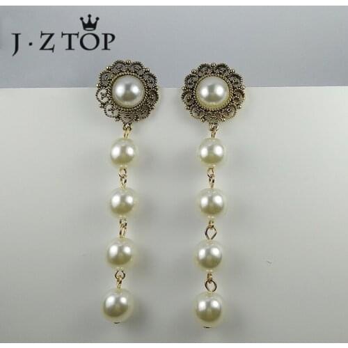 JZTOP Retro Flower Imitation Pearl Stud Earrings Bohemia Long Earrings For Woman Fashion Exaggeration Oorbellen Jewelry
