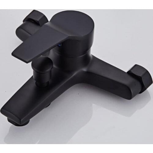 Bathtub Faucet Brass 2-Function Outlet Wall Mounted Bath Shower Faucets Mixer Tap Black Finished