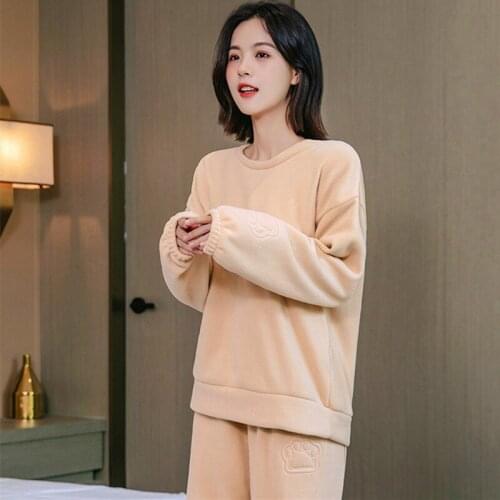 Sport Style Pyjama Femme Polar Fleece Warm Womens Autumn Winter Pajamas Set New Large Size Velvet Thicken Home Clothes