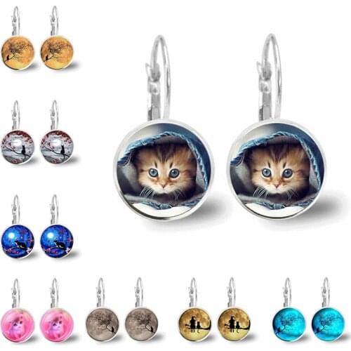Glass Black And White Two Cat Earrings Ladies Fashion Earrings, 2020 New Jewelry Jewelry 2 Colors Can Be Selected