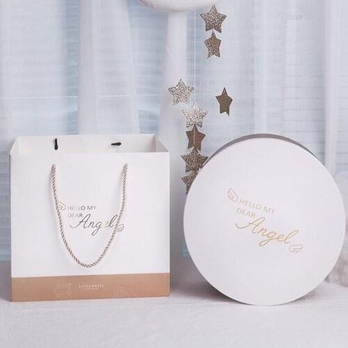 High-end Baby Gift Box White Bronzing Angel Wings Letters Large Birthday Party Newborn Baby Candy Shoes Cloth Toy Paper Gift Box
