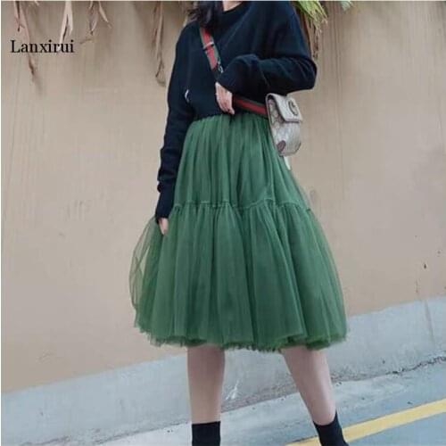 Vintage Gothic Black White Pleated Long Tulle Skirt Tutu Femme High Waisted Runway Soft Mesh Skirts Womens