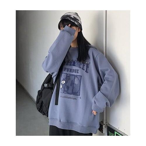 Women hoodie Loose Streetwear black Harajuku hoody sweatshirt clothes para Letter Long Sleeve Vintage hoodies tops clothing