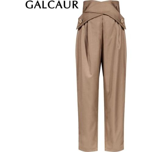 GALCAUR Straight Pant For Women High Waist Cross Lace Up Casual Full Length Loose Wide Leg Trousers Female 2020 Autumn Clothing