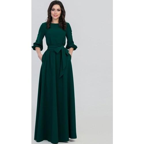 Women Party Dress Lantern Long Sleeve Solid Maxi Dresses With Belt Vintage Elegant Retro Dress 2021 Autumn Winter Festa Vestidos