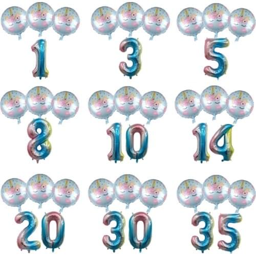 18inch Round Blue Unicorn Foil Balloons 32inch Rainbow Helium Balloon Unicorn Party Birthday Decorations Baby Shower Girls