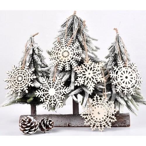 24Pcs/lot DIY Christmas Tree Hanging Ornaments Pendant Wooden Snowflakes Xmas Decoration for Home Party New Year 2022 Kids Toys