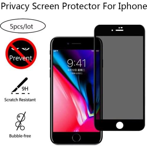 5Pcs Full Cover Antispy Peep Privacy Tempered Glass Screen Protector For Smartphone 7 8 6 6S Plus Film