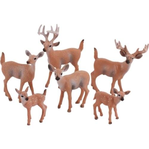 6Pcs Simulation Wild Animal Model Whitetail Deer Collectible Figurine Action Figures Kids Toys Home Decor