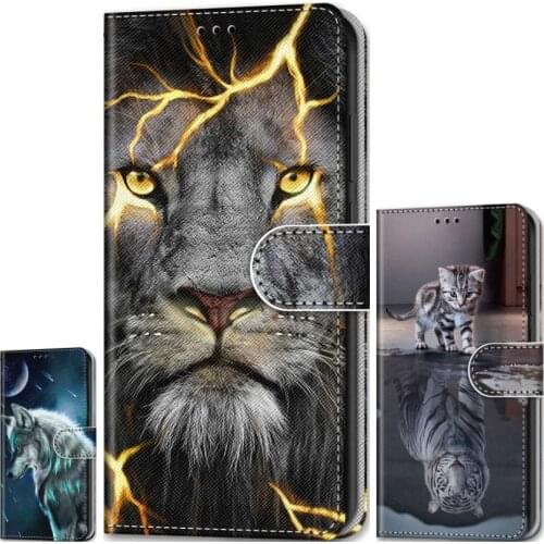 Lion Wolf Tiger Boy Flip Phone Case For Huawei Honor 8 Lite 9 10 Lite 9X Pro Honor V20 View 20 V9 Play Cat Dog Girl Wallet P08F