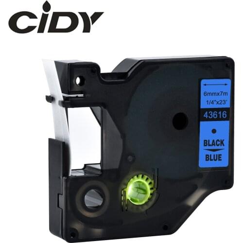 CIDY 1pcs Compatible Dymo D1 6mm Label Tape 43616 Black on blue Label Ribbons for Dymo Label Manager 160 280 210