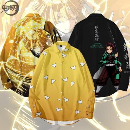 Demon Slayer Kimetsu No Yaiba Printing Graphic Shirt Casual Streetwear Tanjirou Kamado Haori Yukata Long Sleeve Shirt Cosplay