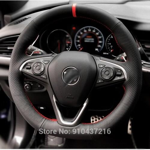 DIY Hand-stitched Car Steering Wheel Cover Black Suede Leather for Buick Regal GS Regal Tourx 2017 2018 2019